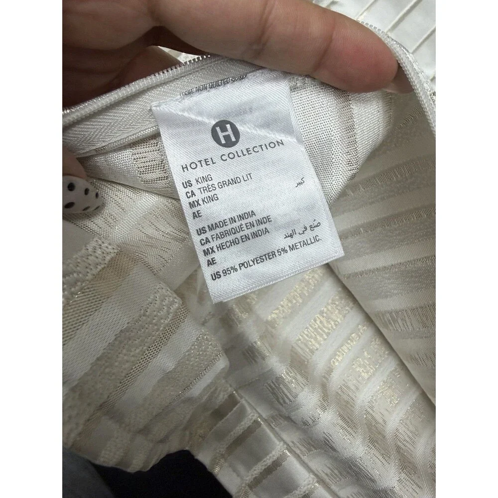 Hotel Collection Metallic Strie KING Duvet Cover & 2 King Shams Ivory / Gold